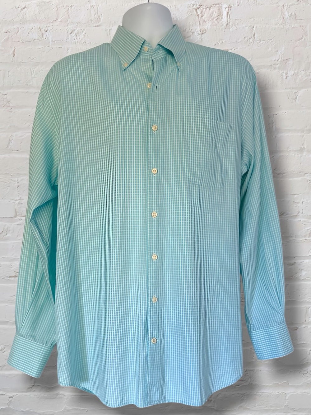 Peter Millar Crown Soft Orleans Gingham Sport Shirt Large Aqua Cotton Silk - Picture 3 of 8
